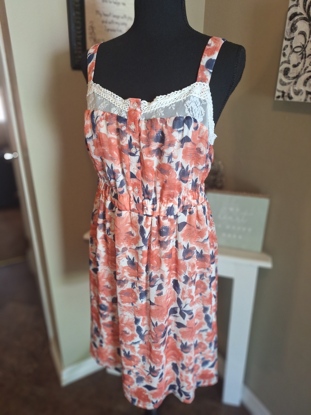 Y2K Mudd Floral Embroidered Lace-Trim Babydoll Dress L